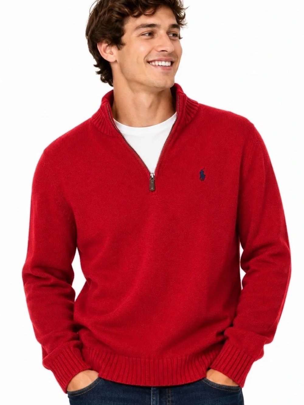 Polo by Ralph Lauren Men's Red Half-Zip Knit Sweater
